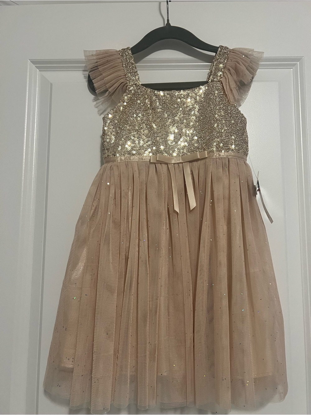 Popatu Gold Sequin Bodice & Champagne Tulle Dress